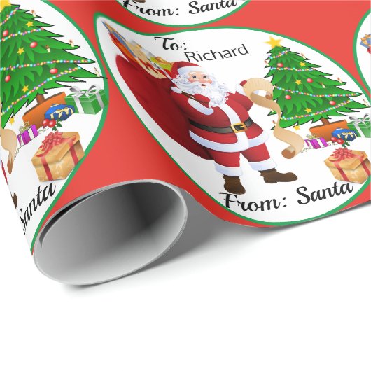 Papier Cadeau Nom de l'enfant du Père Noël mignon sapin de Noël (Coin rond)