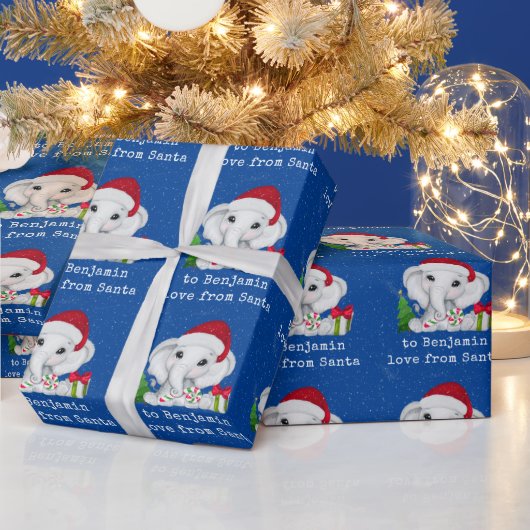 Papier Cadeau Nom de l'enfant Eléphant mignon Amour de Noël Père (Vacances)