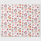 Papier Cadeau Nom de l'enfant Motif mou Animaux de Père Noël (Plat)