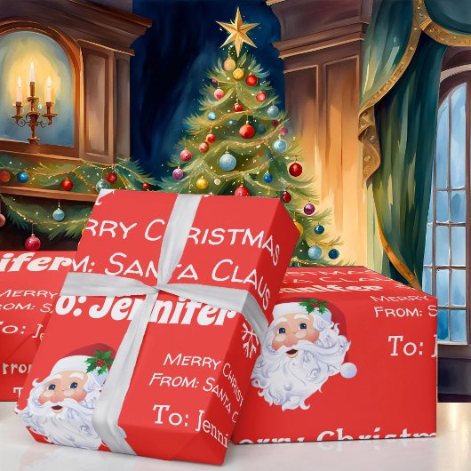 Papier Cadeau Nom de l'enfant Père Noël cadeau rouge Noël