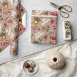 Papier Cadeau Nom de l'enfant Vintage Christmas Kraft<br><div class="desc">Nom personnalisé sur ce papier d'emballage pour ajouter une touche festive à tout cadeau de Noël que vous donnez. Papier d'emballage personnalisé pour ajouter une touche festive à vos cadeaux de Noël.</div>