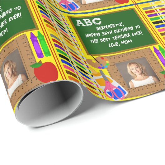 Papier Cadeau Nom de l'enseignant personnalisé Sentiment Photo (Coin rond)