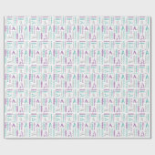 Papier Cadeau Nom de répétition et cadeau Turquoise initial gris (Plat)