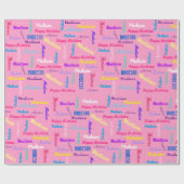 Papier Cadeau NOM de répétition Joyeux Anniversaire rose fille (Plat)