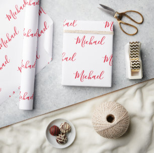 Papier Cadeau Nom de script élégant personnalisé rouge