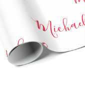 Papier Cadeau Nom de script élégant personnalisé rouge (Coin rond)