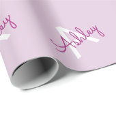 Papier Cadeau Nom de script & monogramme | Magenta & Violet clai (Coin rond)