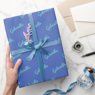Papier Cadeau Nom de script personnalisé bleu moderne