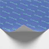 Papier Cadeau Nom de script personnalisé bleu moderne (Coin)