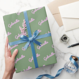 Papier Cadeau Nom de script personnalisé rose pâle vert