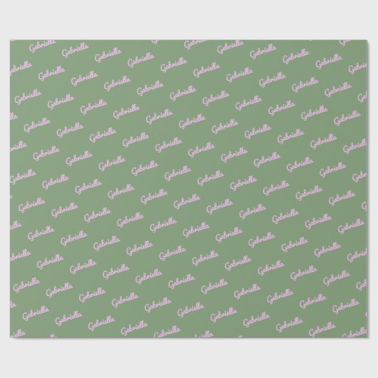 Papier Cadeau Nom de script personnalisé rose pâle vert (Plat)
