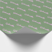 Papier Cadeau Nom de script personnalisé rose pâle vert (Coin)