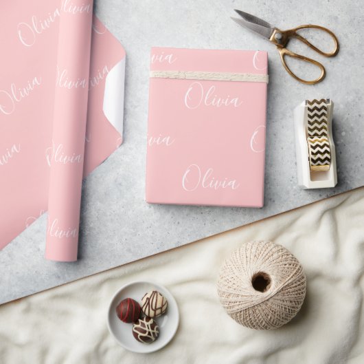 Papier Cadeau Nom de script rose moderne personnalisé (Artisanat)
