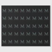 Papier Cadeau Nom de script sarcelle avec grand monogramme gris (Plat)