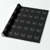 Papier Cadeau Nom de script sarcelle avec grand monogramme gris (Déroulé)