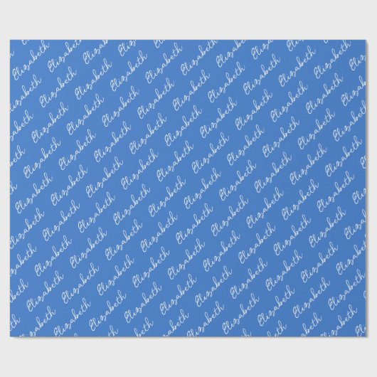 Papier Cadeau Nom de script simple bleu personnalisé (Plat)
