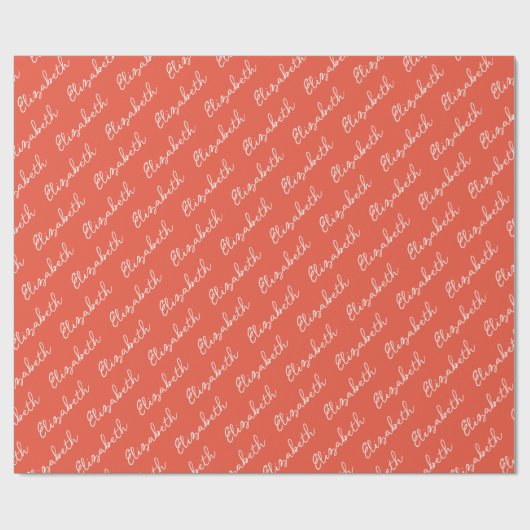 Papier Cadeau Nom de script simple Orange personnalisé (Plat)