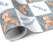 Papier Cadeau Nom des enfants du Cerf mignon Joyeux Noël (Coin rond)