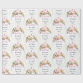 Papier Cadeau Nom du baptême Date Spray rose floral (Plat)