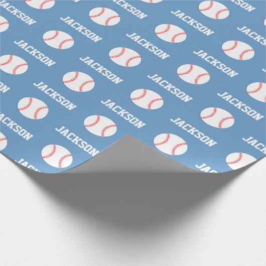 Papier Cadeau Nom du baseball Motif Bleu (Coin)