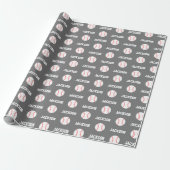 Papier Cadeau Nom du baseball Motif Grey (Déroulé)