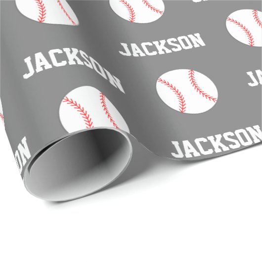 Papier Cadeau Nom du baseball Motif Grey (Coin rond)
