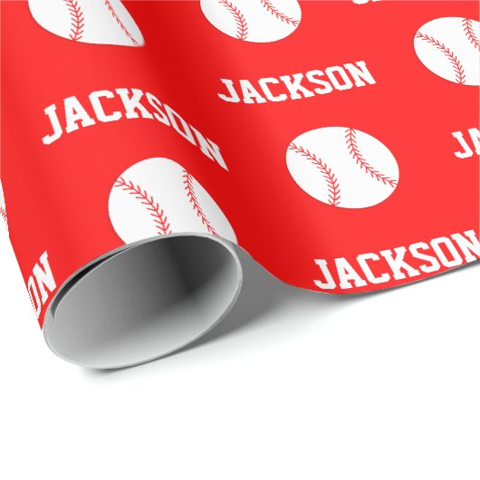 Papier Cadeau Nom du baseball Motif Rouge (Coin rond)