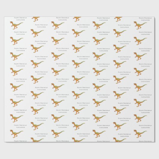 Papier Cadeau Nom du garçon personnalisé Joyeux Dinosaur d'anniv (Plat)