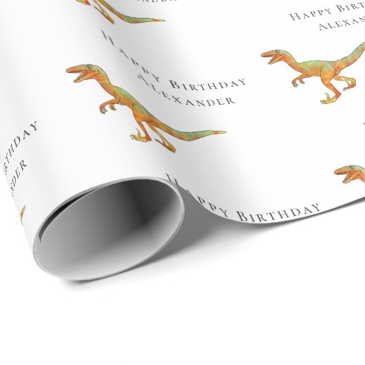 Papier Cadeau Nom du garçon personnalisé Joyeux Dinosaur d'anniv (Coin rond)