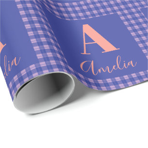 Papier Cadeau Nom du monogramme Plaid Purple Rose