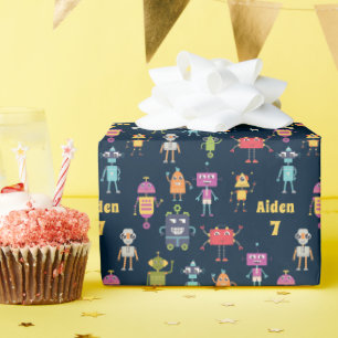 Papier Cadeau Nom du Motif des mignons Robots Âge Anniversaire