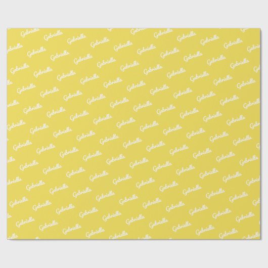 Papier Cadeau Nom du script personnalisé blanc jaune mignon (Plat)