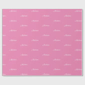 Papier Cadeau Nom du script personnalisé Texte rose blanc chic (Plat)