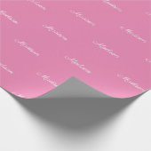 Papier Cadeau Nom du script personnalisé Texte rose blanc chic (Coin)