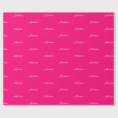 Papier Cadeau Nom du script personnalisé Texte rose vif blanc ch (Plat)