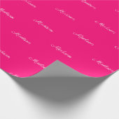 Papier Cadeau Nom du script personnalisé Texte rose vif blanc ch (Coin)