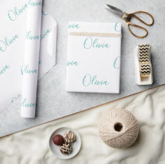 Papier Cadeau Nom Élégant de la fille Turquoise personnalisée