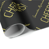 Papier Cadeau Nom élégant du script Black Gold (Coin rond)