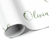 Papier Cadeau Nom élégant Hunter Green personnalisé (Coin rond)