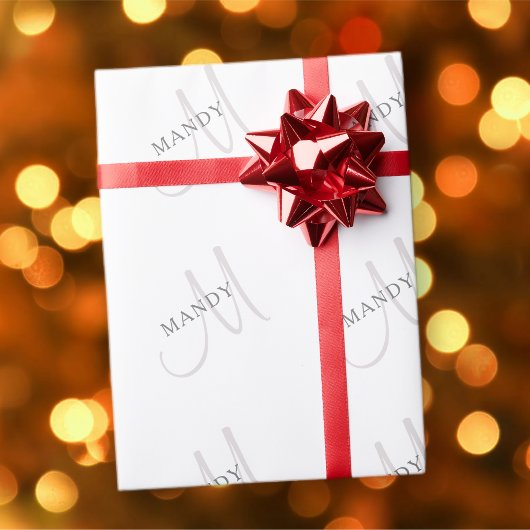Papier Cadeau Nom élégant Monogramme & blanc & gris
