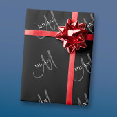 Papier Cadeau Nom élégant monogramme | Noir Blanc & Gris