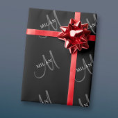 Papier Cadeau Nom élégant monogramme | Noir Blanc & Gris
