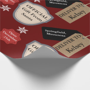 Papier Cadeau Nom et emplacement personnalisés Père Noël officie