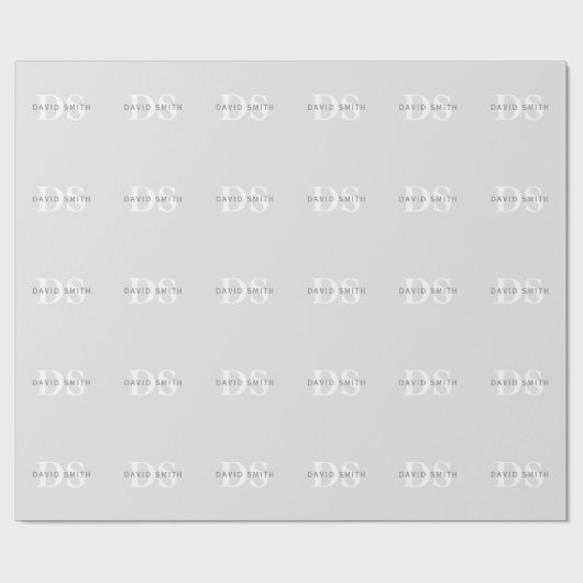 Papier Cadeau Nom et monogramme modernes | Gris clair et foncé b (Plat)