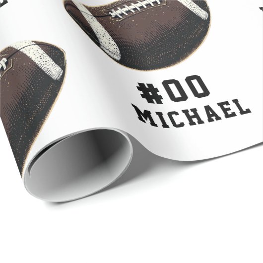Papier Cadeau Nom et numéro personnalisés Football américain (Coin rond)