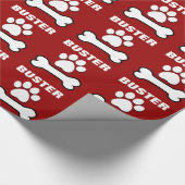 Papier Cadeau Nom fait sur commande ROUGE V06 de pattes et d'os (Coin)