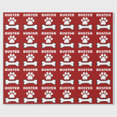 Papier Cadeau Nom fait sur commande ROUGE V06 de pattes et d'os (Plat)