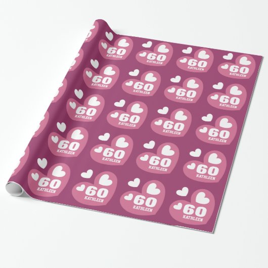 Papier Cadeau Nom fait sur commande V02B anniversaire blanc rose (Déroulé)