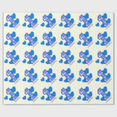 Papier Cadeau Nom fait sur commande V03 anniversaire BLEU de (Plat)