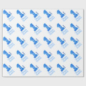 Papier Cadeau Nom fait sur commande V03a anniversaire BLEU de (Plat)